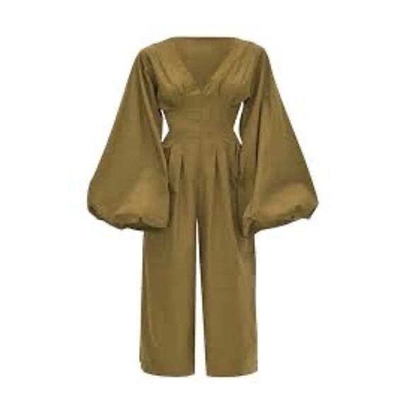 Andrea Iyamah | NIA CULOTTE OLIVE JUMPSUIT - Picture 3 of 10